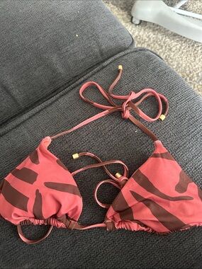 Vitamin A Coral Pink and Brown Triangle Bikini Top